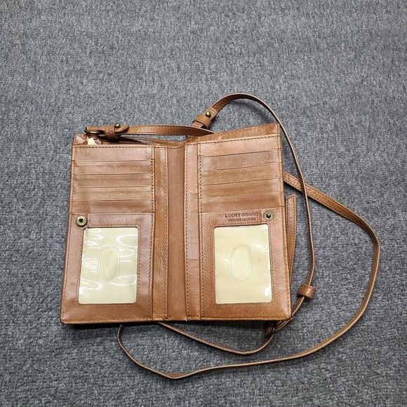 Lucky Brand Crossbody Wallet Womens Tan Genuine Leather Phone Adjustable Strap - Picture 4 of 8